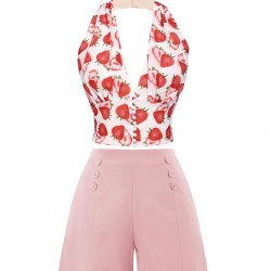 Pink  Button Solid Shorts