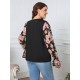 Plus Size Black  Floral Bishop Sleeve Top