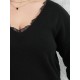 Plus Size Black V-Neck Lace Patchwork Knit Top