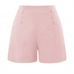 Pink  Button Solid Shorts