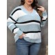 Plus Size  Yarn-Dyed Jacquard Striped Sweater