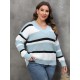 Plus Size  Yarn-Dyed Jacquard Striped Sweater