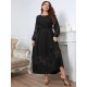 Plus Size Black  Long Sleeve Solid Lace Dress