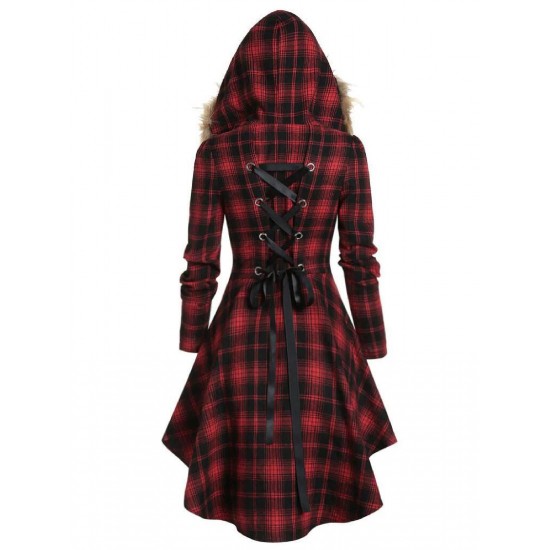 Red  Plaid Long Sleeves Coat Dress