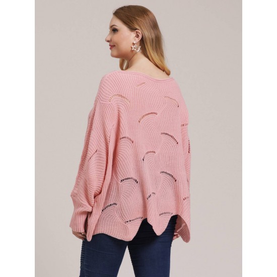 Plus Size  Round Neck Cutout Sweater