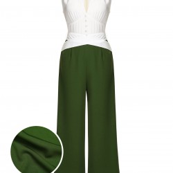 White & Dark Green  Back Bow Jumpsuit