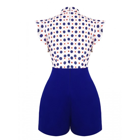 Blue  Polka Dot Buttoned Romper