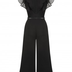 Black  Muslin Patchwork Belted Jumpsuit