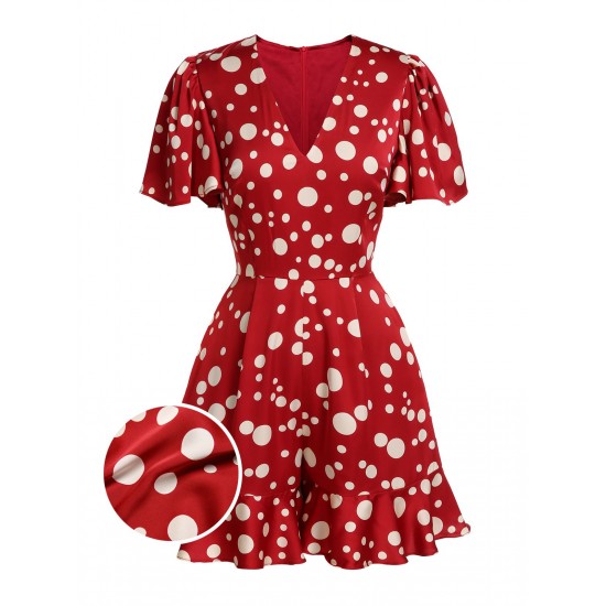 Red  Polka Dot Ruffle Romper