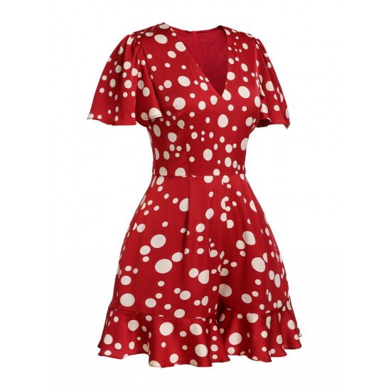 Red  Polka Dot Ruffle Romper