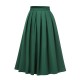 Green  Solid Pleated Skirts