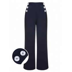 Pre-Sale Dark Blue  Solid Button Straight Pants