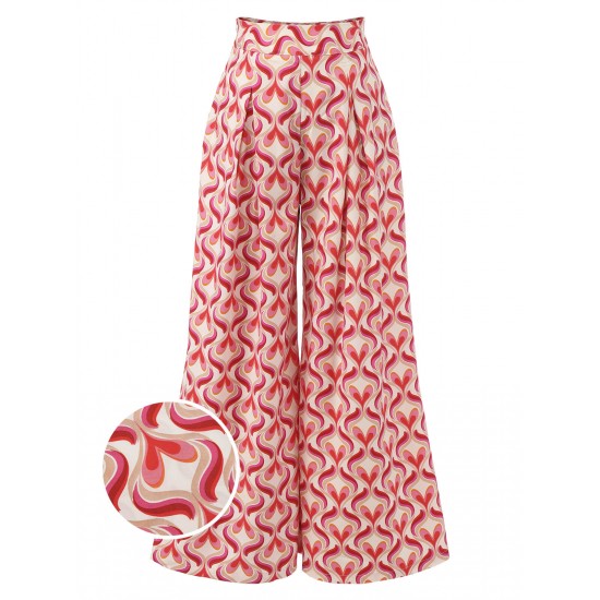 Red  Heart Op Art Wide-Leg Pants