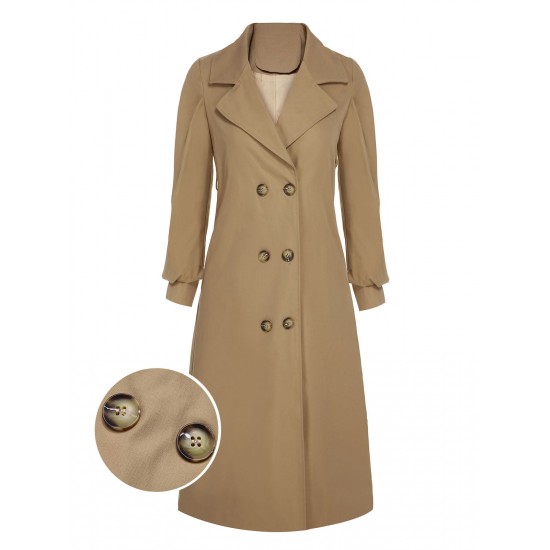 Khaki  Double Breasted Button Trench Coat