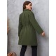 Plus Size Army Green  Solid Lapel Coat