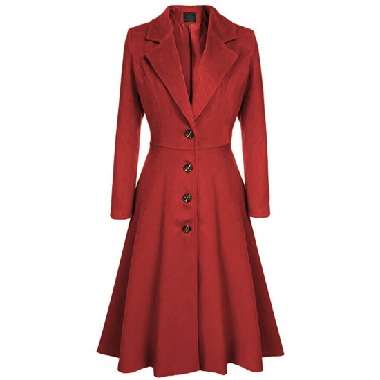  Solid Lapel Long Sleeve Coat