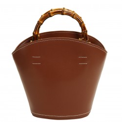 Vintage Caramel Leather Bamboo Handle Bucket Bag