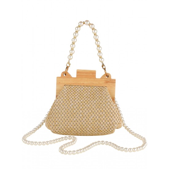 Handmade Straw Pearl Chain Handbag & Crossbody Bag