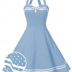 Blue  Polka Dot Halter Swing Dress