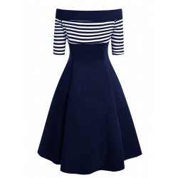 Navy  Off Shoulder Swing Dress