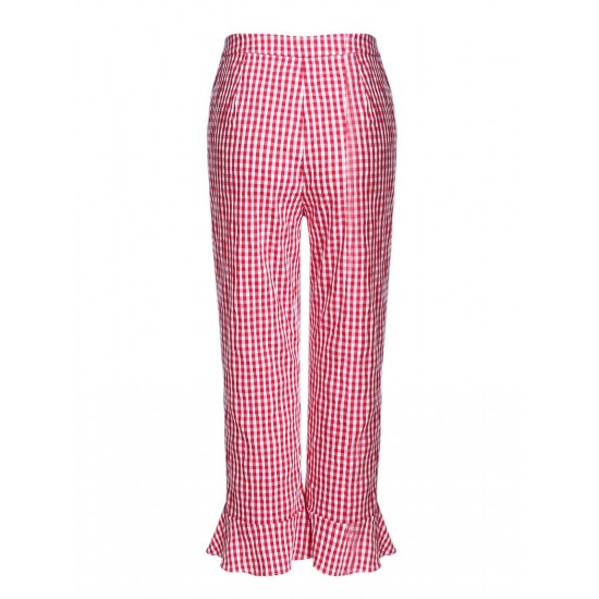 Red Checked Ruffled Split Pants