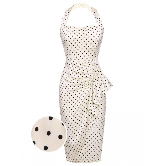 Ivory  Polka Dot Halter Pencil Dress