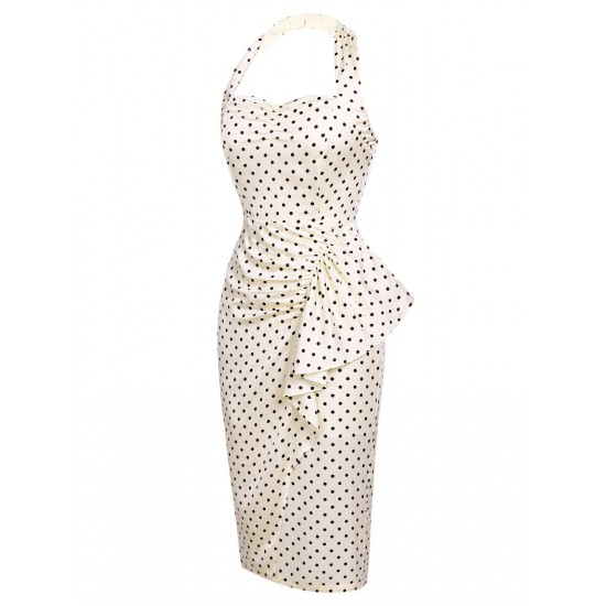 Ivory  Polka Dot Halter Pencil Dress