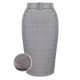 Gray  Plaid Belt Pencil Skirt