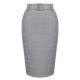 Gray  Plaid Belt Pencil Skirt