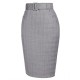 Gray  Plaid Belt Pencil Skirt