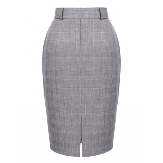 Gray  Plaid Belt Pencil Skirt