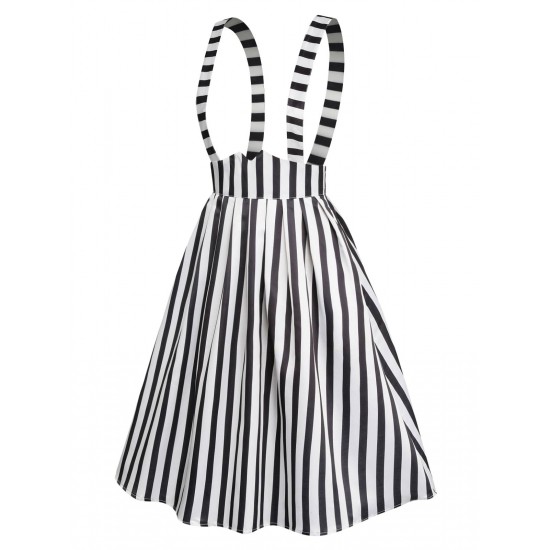 Black & White  Stripes Suspender Skirt