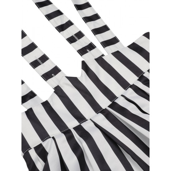 Black & White  Stripes Suspender Skirt