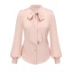 Pale Pink  Bowtie Collar Satin Tops