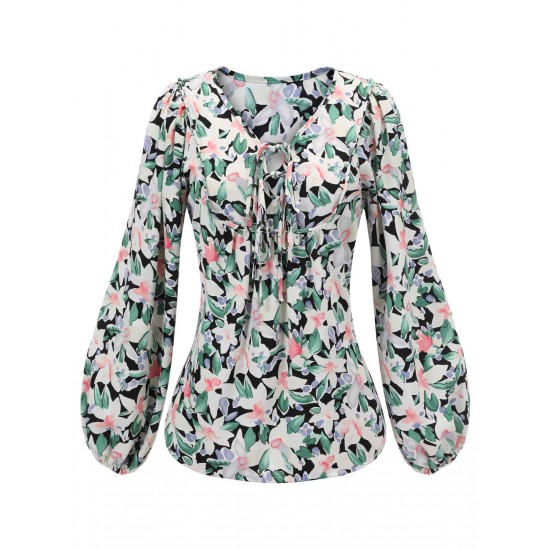 Green  Round Neck Floral Blouse