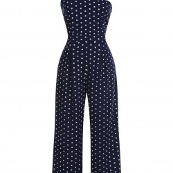 Navy Blue  One-shoulder Dot Jumpsuit