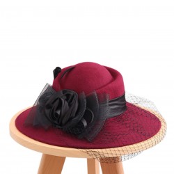  Floral Mesh Wooled Dress Hat