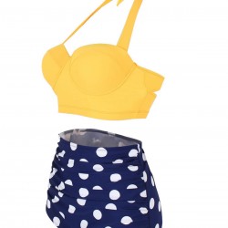  Polka Dot Halter Pleated Bikini