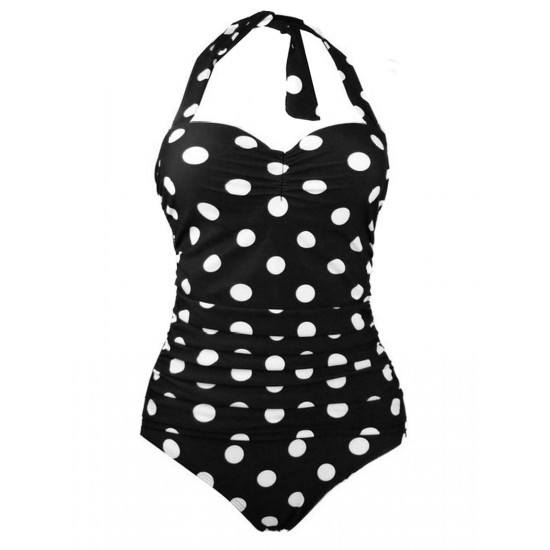  Halter Polka Dot One-Piece Swimsuit