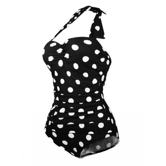  Halter Polka Dot One-Piece Swimsuit