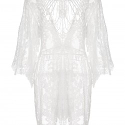 White V-Neck Embroidered Lace Cover-up