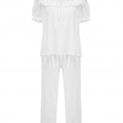 White Modal Puff Sleeve Bib Pajama Set