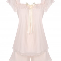 Pink  Square Collar Ribbon Pajamas