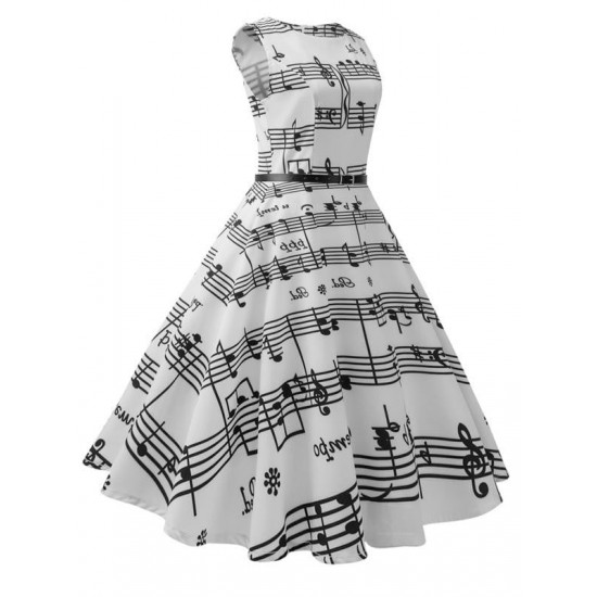 White  Music Note Swing Dress