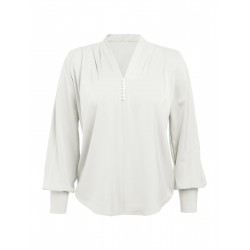   Solid V-neck Puff Sleeve Blouse